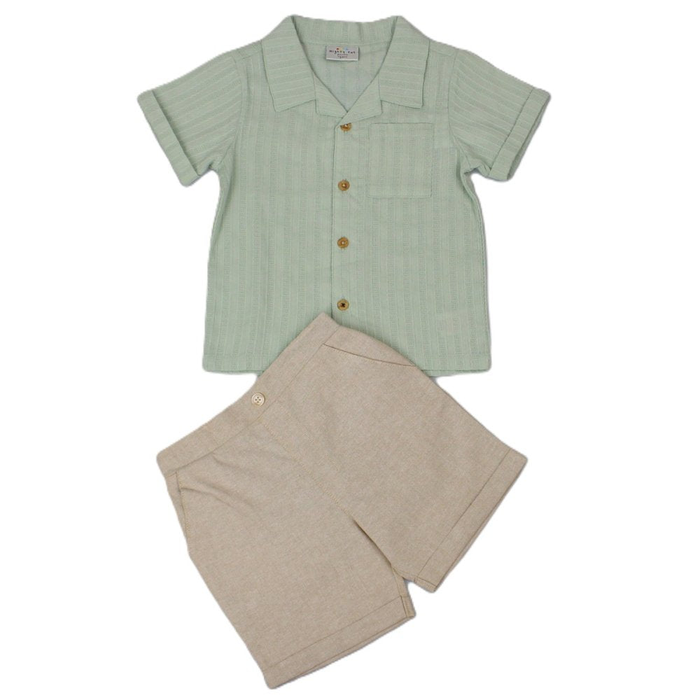 Boys Muslin Sage Shirt and Shorts Outfit Set