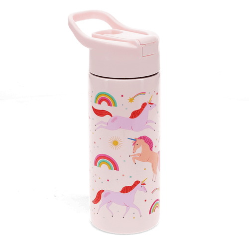 Children's water bottle - Unicorn (stainless steel with straw, 500ml)