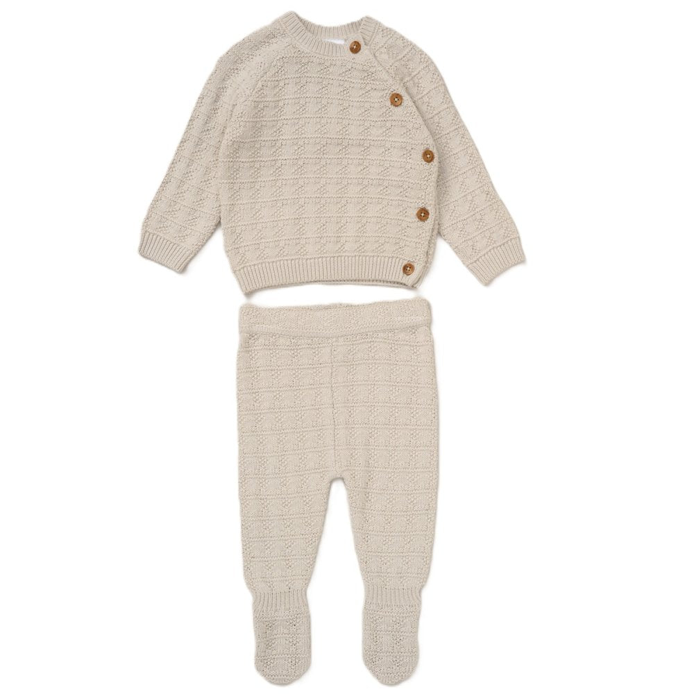 Beige Knitted Textured Button Outfit