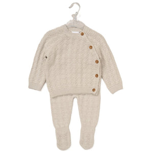Beige Knitted Textured Button Outfit