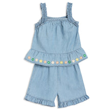 Load image into Gallery viewer, Girls Denim Blue Floral Embroidered Set