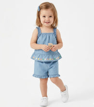 Load image into Gallery viewer, Girls Denim Blue Floral Embroidered Set