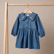 Load image into Gallery viewer, Baby Girls Floral Embroidered Denim Dress