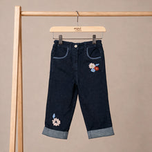 Load image into Gallery viewer, Baby Girls Floral Embroidered Denim Trouser