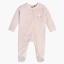 Load image into Gallery viewer, Baby Girls Bunny Applique Pink Stripe Sleepsuit