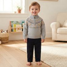 Load image into Gallery viewer, Grey Teddy Quarter Zip Jumper And Trouser Set