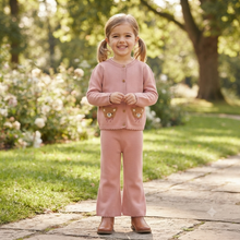 Load image into Gallery viewer, Pink Knit Teddy Cardigan And Trouser Set