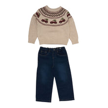 Load image into Gallery viewer, Beige Fair isle Truck Knitted Jumper And Jeans Set
