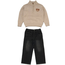Load image into Gallery viewer, Beige Teddy Quarter Zip Jumper And  Jeans Set