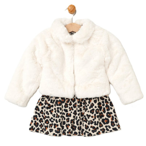 Faux Fur Coat and Leopard Dress Set