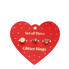 Load image into Gallery viewer, Glitter rings (set of 3) - Heart &amp; flower