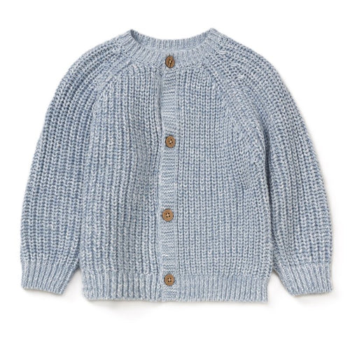 BABY BLUE COTTON KNIT CARDIGAN WITH EMBROIDERY DETAIL HELLO