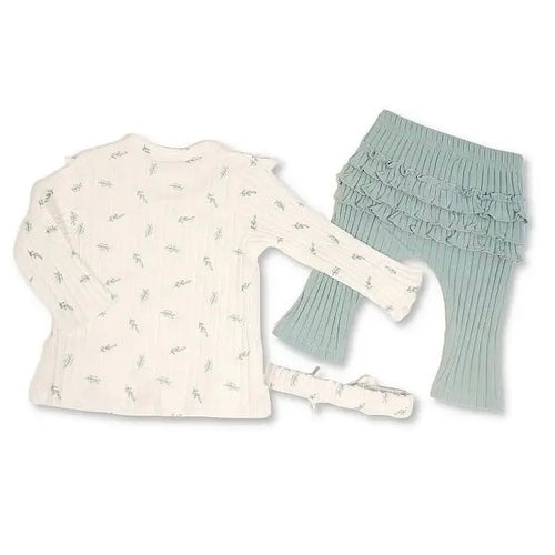 Cream Leaf Print Legging Set with Headband