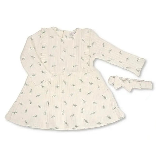 Cream Leaf Pattern Dress with Headband