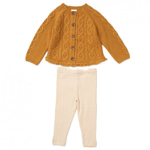 MUSTARD BABY GIRLS KNITTED CARDIGAN & RIBBED LEGGING OUTFIT