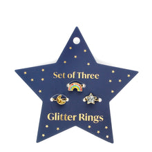 Load image into Gallery viewer, Glitter rings (set of 3) - Star, rainbow &amp; moon