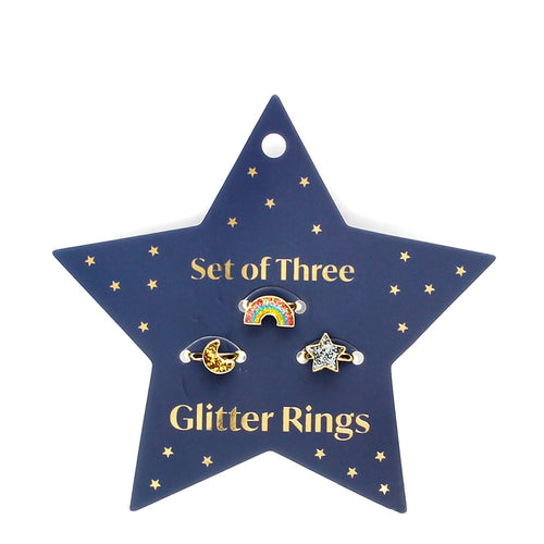 Glitter rings (set of 3) - Star, rainbow & moon