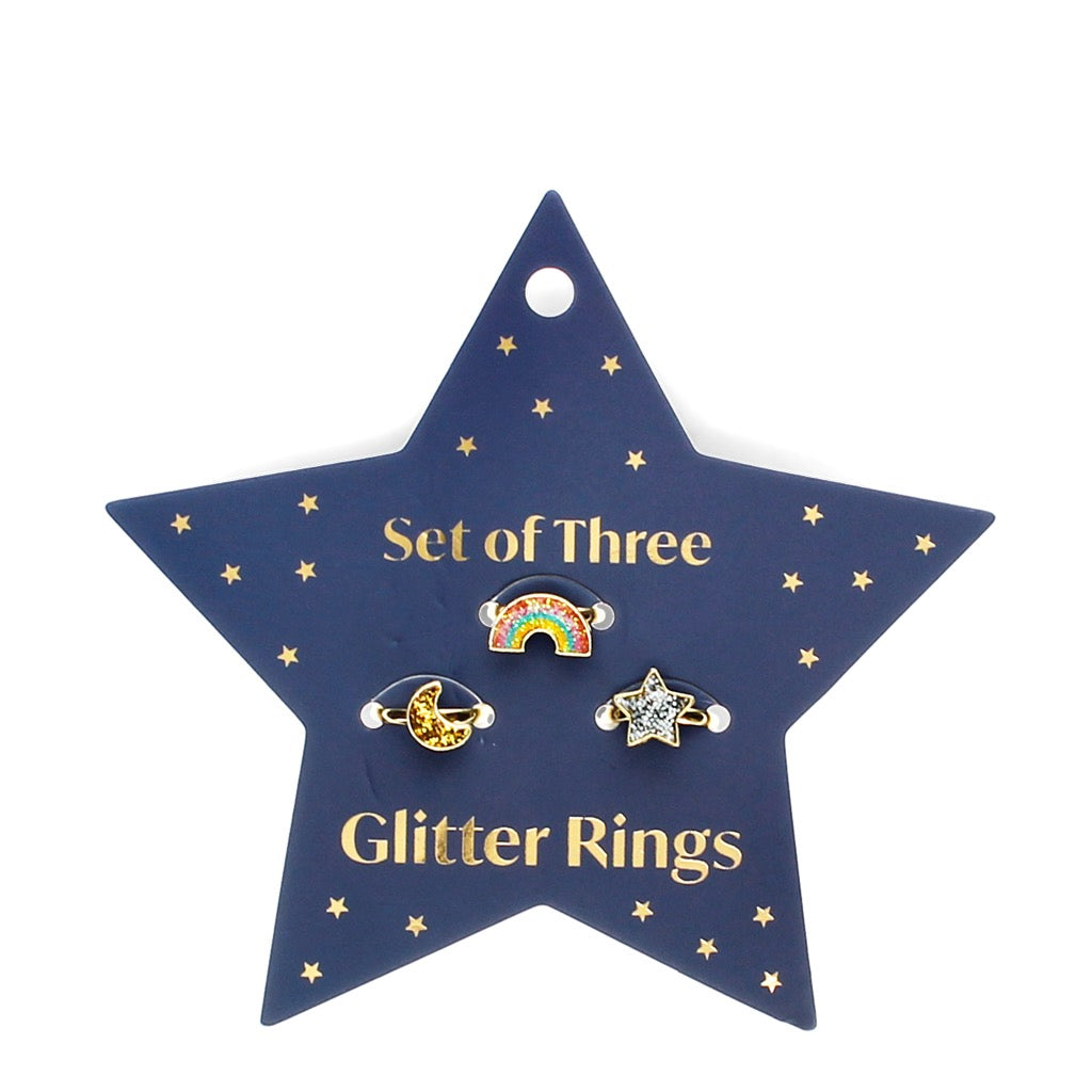 Glitter rings (set of 3) - Star, rainbow & moon