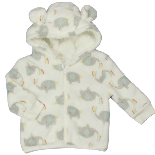 BABY ELEPHANT PRINT HOODED CUDDLE FLEECE JACKET