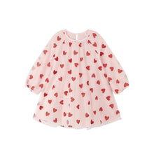 Load image into Gallery viewer, Pink Balloon Sleeve Dress with Red Glitter Hearts