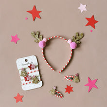 Load image into Gallery viewer, Stripy Pom Pom Reindeer Headband