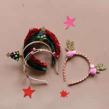 Load image into Gallery viewer, Stripy Pom Pom Reindeer Headband