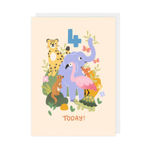 Load image into Gallery viewer, Children’s 4th Birthday Card – Safari Animal Design