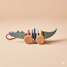 Load image into Gallery viewer, Wooden Crocodile Pull Along