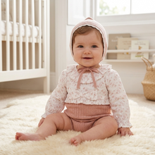 Load image into Gallery viewer, Knitted Floral Romper with Bonnet