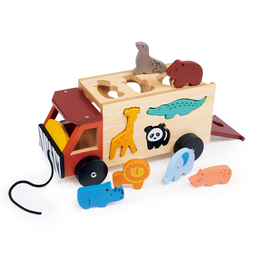 Wooden Toy Shape Sorting Safari Truck For Kids