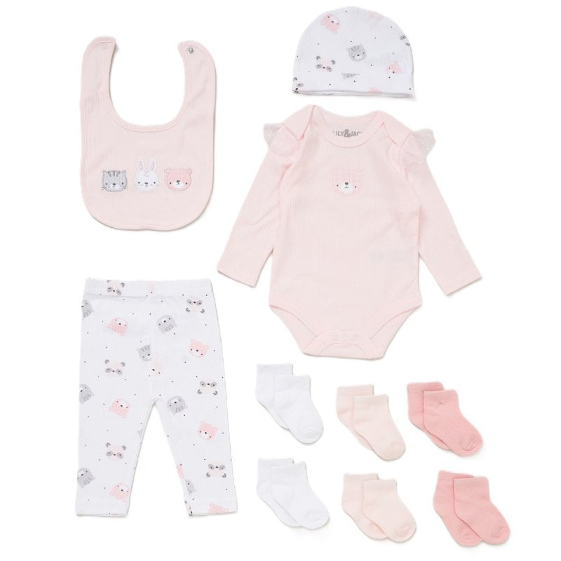 BABY GIRLS ANIMALS RIBBED 10 PIECE GIFT SET