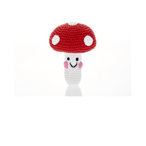 Crochet toy handmade fairtrade Friendly Toadstool rattle
