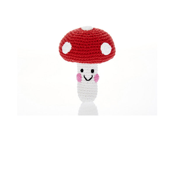 Crochet toy handmade fairtrade Friendly Toadstool rattle