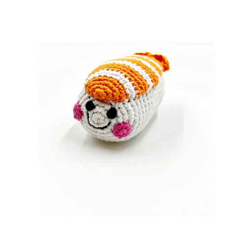 Crochet toy handmade fairtrade Friendly Prawn Sushi rattle