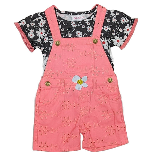 Coral Broderie Dungaree Shorts