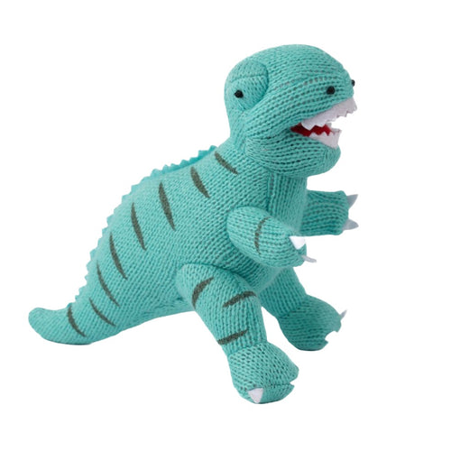Knitted T Rex Rattle Ice Blue