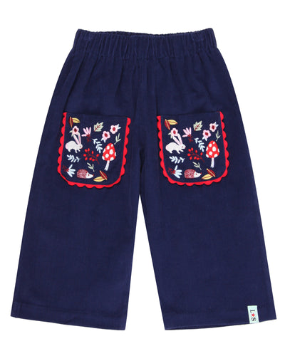 EMBROIDERD CORD CROP TROUSERS
