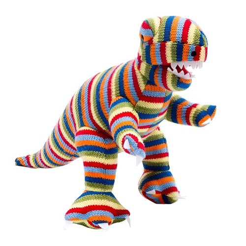 Knitted Stripe T Rex Dinosaur Baby Rattle