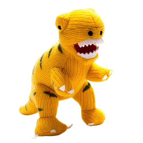 Knitted Yellow T Rex Dinosaur Baby Rattle