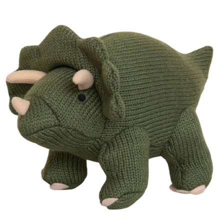 Knitted Triceratops Dinosaur Plush Toy - Moss Green