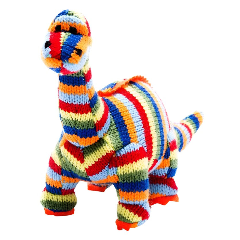 Knitted Stripe Diplodocus Dinosaur Baby Rattle