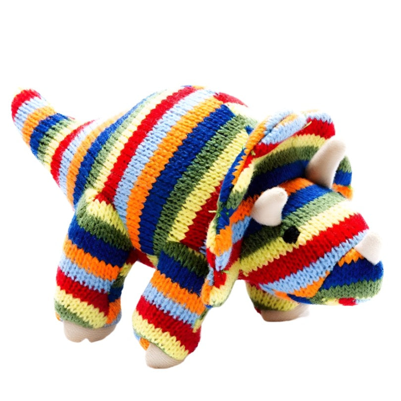 Knitted Stripe Triceratops Dinosaur Baby Rattle