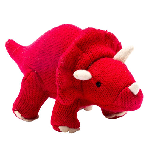 Knitted Red Triceratops Dinosaur Baby Rattle