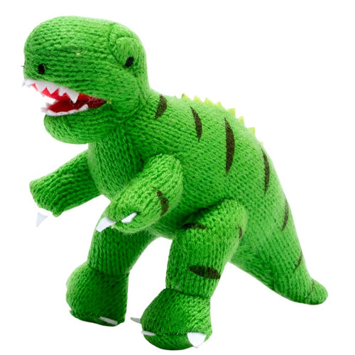 Knitted Green T Rex Dinosaur Baby Rattle