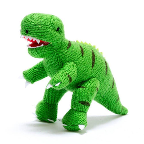 Knitted Green T Rex Dinosaur Baby Rattle