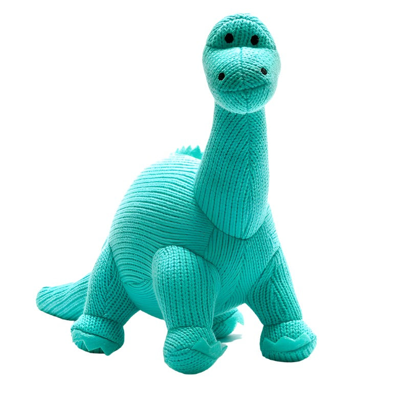 Knitted Diplodocus Dinosaur Plush Toy - Ice Blue