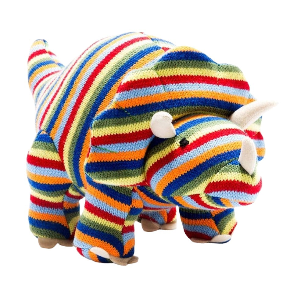 Knitted Triceratops Dinosaur Plush Toy - Stripe