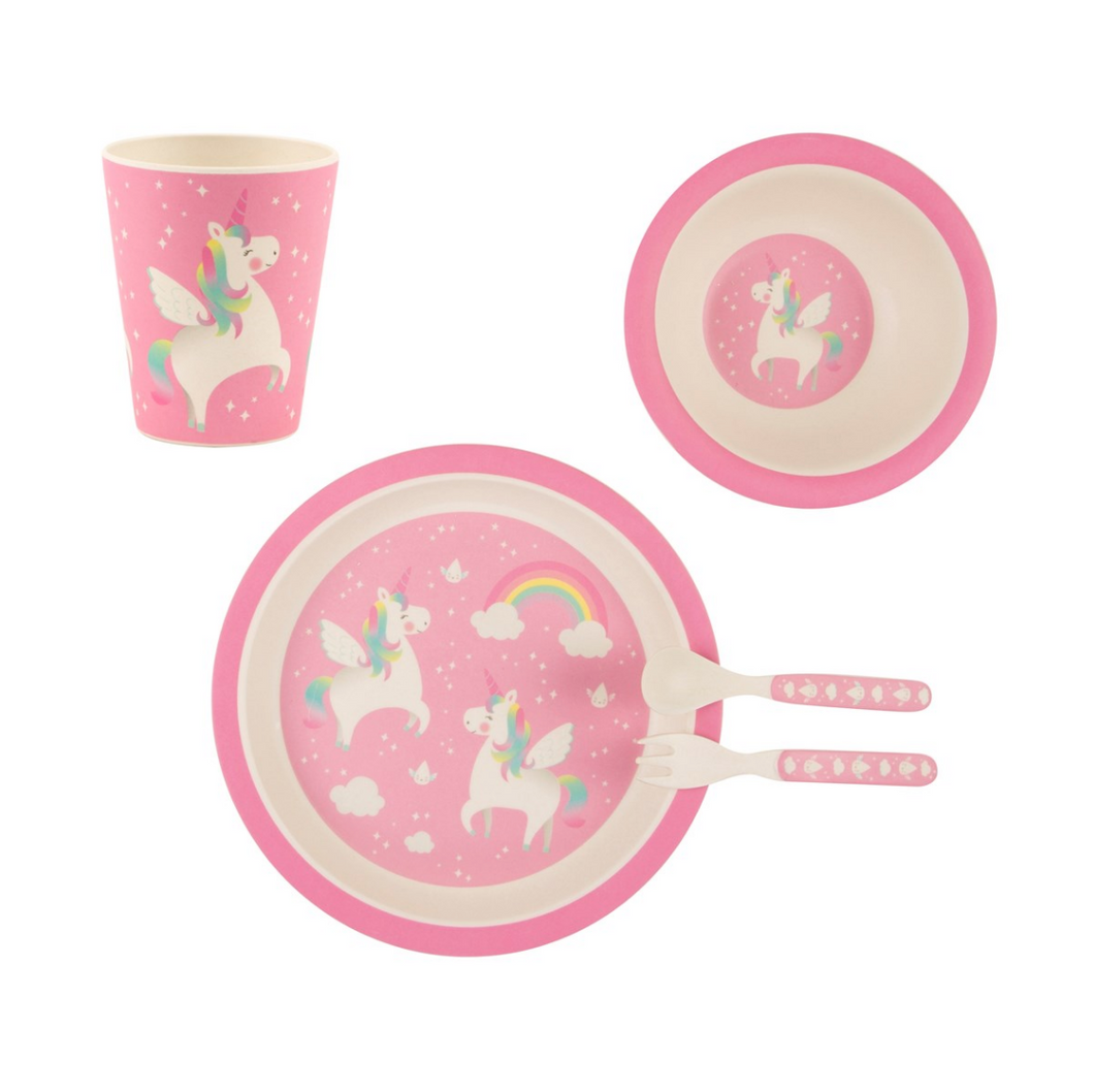 Rainbow Unicorn Bamboo Tableware Set