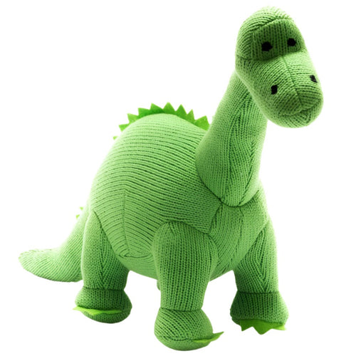 Knitted Green Diplodocus Dinosaur Baby Rattle