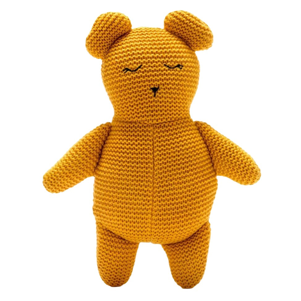 Organic Cotton Knitted Mustard Teddy Bear Toy